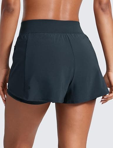 CRZ YOGA 2 in 1 Double Layer Running Shorts 3" | High Waisted, Quick Dry, Lightweight, Zip Pockets, for Women thumbnail 2
