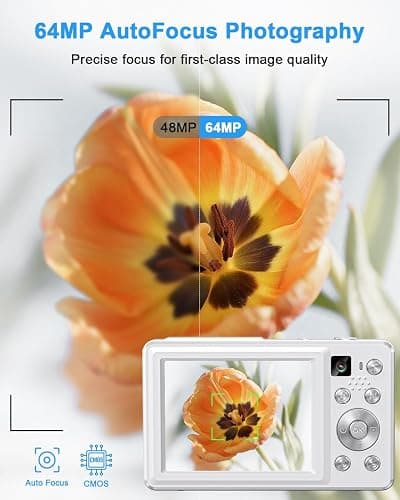 Digital Camera, 4K 64MP Cameras for Photography, Point and Shoot Digital Camera with Auto Focus, Dual Camera, Flash, 16X Zoom, Anti Shake, 32GB Card, Compact Vlogging Camera for Teens, Adults thumbnail 2