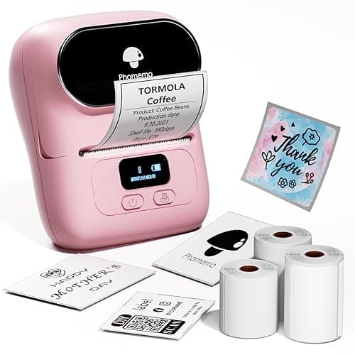 Phomemo M110 Label Maker Machine- with 3 Label Bluetooth Label Maker for for Business Labeling, Barcode, Office, Cable, Retail, with Fonts Choose, Icons, Templates, Pink - Image 1