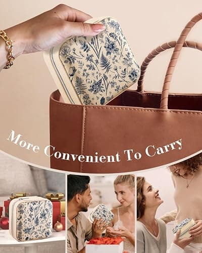 Bistup Travel Jewelry Case - Small Jewelry Organizers and Storage Box for Women Girls Teens Cute Traveling Jewelry Holder with Mirror Little Tiny Compact Modern Unique Aesthetic Pretty, Blue Floral thumbnail 6