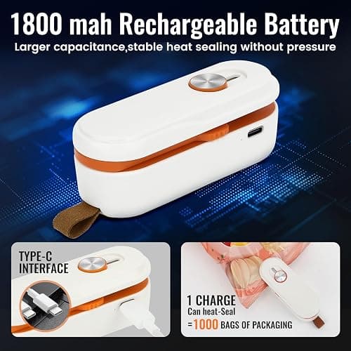2-in-1 Mini Bag Sealer with Knife, Rechargeable Heat Sealer, 3 Modes for Light/Medium/Heavy Bags, Portable Snack Sealer thumbnail 4