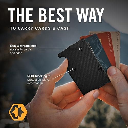 Ridge Wallet for Men - Slim Minimalist Compact Wallet and Card Holder, RFID Protected Front Pocket Wallets for Men with Integrated Cash Strap (Carbon Fiber 3K) thumbnail 3