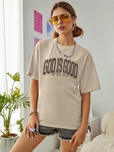 God is Good Shirt Christian Shirts for Women Oversized Jesus Religious Gift Tops Bible Verse Inspirational Tee thumbnail 3
