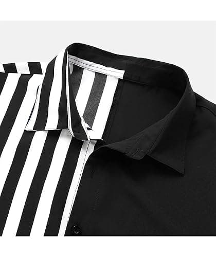 TheyLook Mens Short Sleeve Button Down Shirt Casual Summer Striped Shirts Patchwork Hawaiian Print Beach Top thumbnail 2
