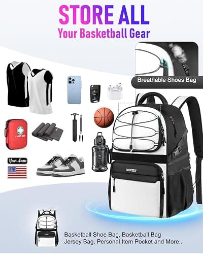 LOINTET Basketball Bag Backpack with Ball Holder Shoes Compartment, Large Basketball Accessories Sports Bag thumbnail 2