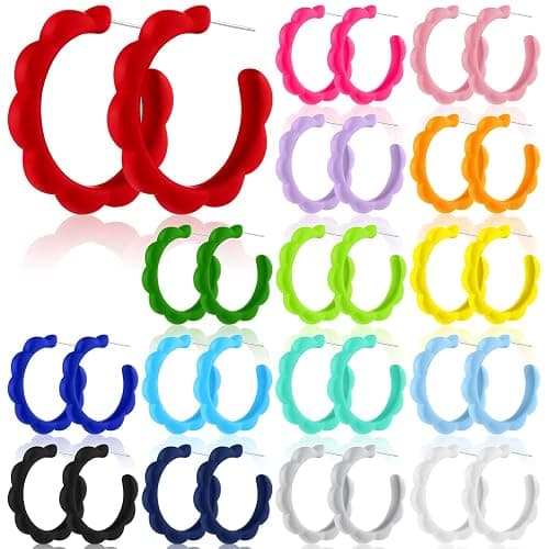 Sasylvia 16 Pairs Colored Hoop Earrings for Women Matte Colorful Hoop 80s Retro Neon Summer Drop Earrings - Image 1