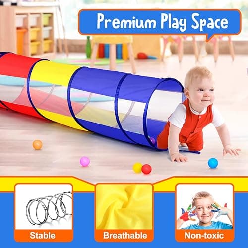 Kids Play Tunnel for Toddlers, Pop Up Crawl Through Tunnel Play Tent for Baby Infant Children or Dog with 2 Mesh Sides, Kids Tunnel Toys or Gift Indoor & Outdoor (Colorful Crawling Tunnel) thumbnail 5