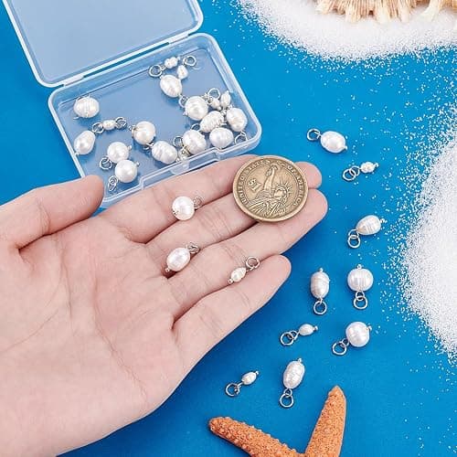 PH PandaHall Natural Pearl Pendant Charms, Pearl Bead Pendant with Loop Creamy Freshwater Pearls for DIY Jewellery Making thumbnail 3