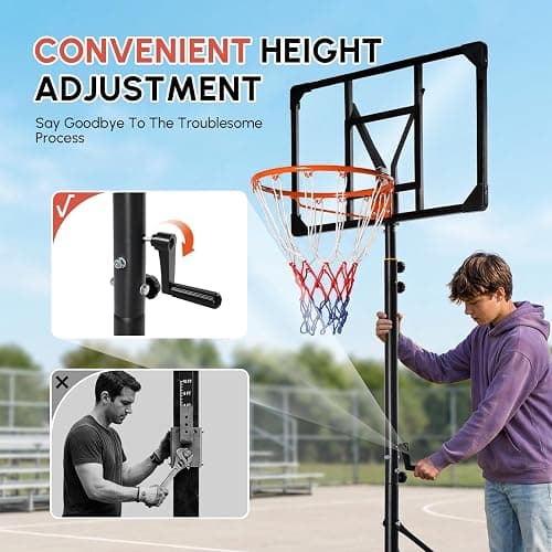 PEXMOR 5.05-8.53FT Portable Basketball Hoop, Adjustable to Any Height Easily, 33" Backboard for Teenagers, with Fillable Base & Wheels, Basketball Goal for Outdoor, Indoor, Backyard, Driveway thumbnail 2