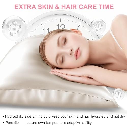 Mulberry Silk Pillow Cases 2 Pack Standard Size 20x26 Inches with Hidden Zipper, Ultra Smooth and Soft Breathable Cooling Silk Satin Pillowcase Set of 2, Better for Hair and Skin, Gifts for Women Men thumbnail 4
