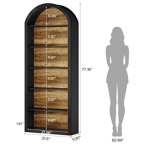 Tribesigns 6-Tier Black Arched Bookshelf, 77.16" Tall Arched Bookcase with Storage Shelves, Floor Standing Open Display Shelving Unit for Living Room, Bedroom, Home Office thumbnail 2