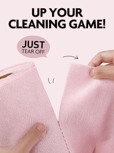 Fantasticlean Tear-Away Dish Cloth - 40 Sheets - 10'' by 10'', Reusable Washable Kitchen Towel Rolls, Super Absorbent and Thick Microfiber Cleaning Cloths (2 Rolls of Pink and Grayish) thumbnail 3