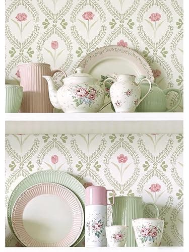 *BOUGHT* Orainege Peel and Stick Wallpaper Floral Wallpaper 16.9in x196.8in Green Pink Leaf Contact Paper Vinyl Waterproof Self Adhesive Boho Botanical Wall Paper for Bedroom Shelf Cabinet Decor thumbnail 6