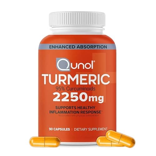 Qunol Turmeric Curcumin 2250mg, Black Pepper Extract for Enhanced Absorption, Supports Healthy Inflammation Response and Joint Health, Dietary Supplement, Vegetarian Formula, 90 Capsules - Image 1