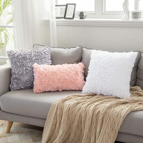 MIULEE 3D Decorative Romantic Valentines Stereo Chiffon Rose Flower Throw Pillow Cover Solid Pillowcase for Girl Women Wedding Sofa Bedroom Car Spring Decor 12x20 Inch 30x50cm Peach Pink thumbnail 5