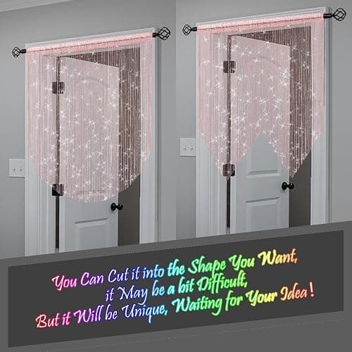 Atsweetlife Door String Curtain Doorway Beads Curtains,Hanging Room Divider Beaded Decor Hippie Glitter Fringe Panel Closet Window Doors Sequin Sheer Boho Doors Tassel (Pink) thumbnail 6