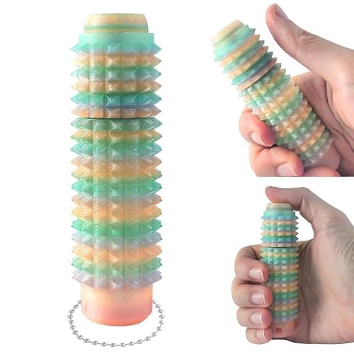 Little Ouchies Spiky Fidget Keychain, Pain Stim Sensory Toy for Adults | 3-in-1 Spinner, Clicker & Roller, Glow in The Dark, Stress & Anxiety Relief, Ideal for Friends & Family(Rainbow) - Image 1