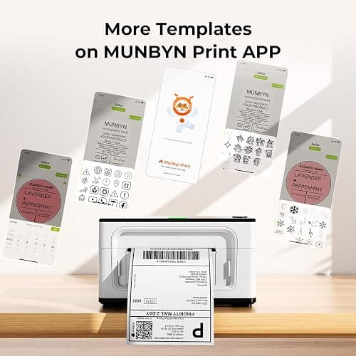 MUNBYN Bluetooth Label Printer, Desktop Thermal Label Printer 4x6 for Shipping Postage Home Small Business, Compatible with Etsy, Shopify, Ebay, Amazon, Royal Mail, FedEx, UPS, 941B, White thumbnail 3