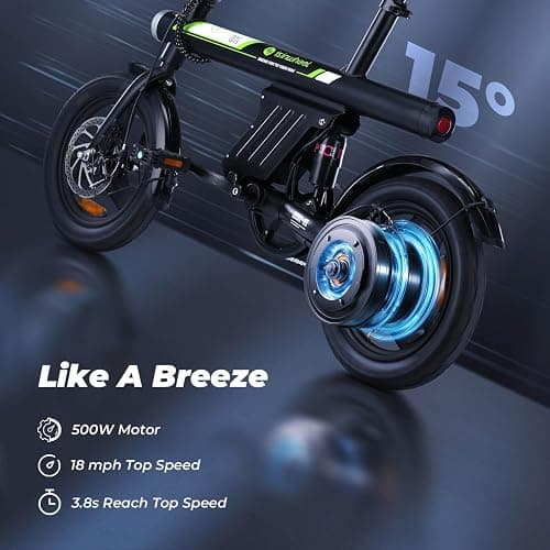 isinwheel Electric Bike for Adult 500W Motor, 20MPH Folding Ebike, 14"/16" Adult Electric Bicycles with Smart Uphill, 280.8Wh/374.4Wh Battery, Mini E Bikes for Adults and Teens thumbnail 2