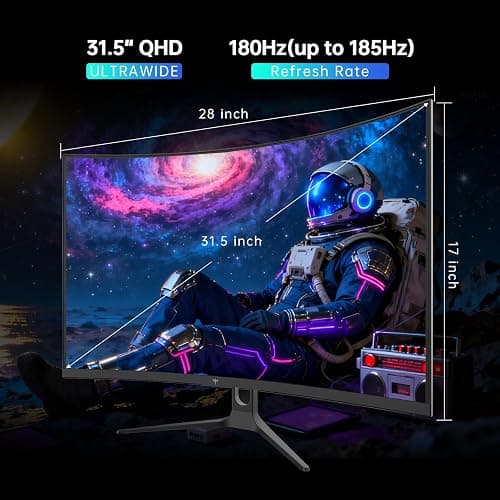 KTC 32 Inch Curved Gaming Monitor, 2K 180Hz Computer Monitor, Up to 185Hz, QHD 1500R PC Monitor 1ms with Adaptive Sync, DisplayPort/HDMI/USB, VESA Wall Mount, Tilt Adjustable, H32S5 thumbnail 9
