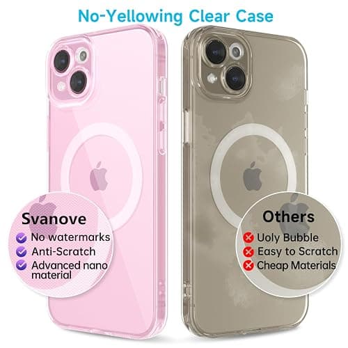 Svanove for iPhone 15 Case Clear Compatible with Magsafe Silicone, Transparent Thin Magnetic Mag Safe Case Cute, Girly Aesthetic Trendy Slim Hard Rubber Camera Cover Protection, Light Pink thumbnail 5