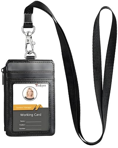 Teskyer ID Badge Holder with Lanyard, 1 Zip Pocket and 4 Card Slots, Lanyard ID Card Holder Wallet for Office School Work Badges, Cruise Ship Cards, Pass Cards - Black - Image 1