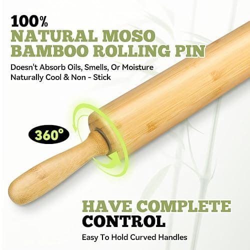 17.5 inch Wooden Rolling Pin for Baking - Long Dough Roller for All Baking Needs thumbnail 6