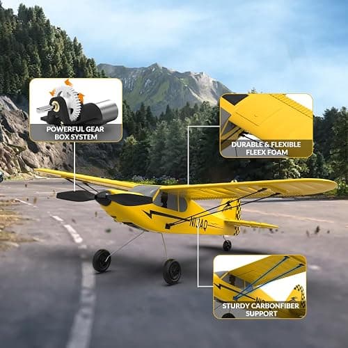 volantexrc RC Plane Trainer Sport Cub 3CH Remote Control Airplane with Prop Saver, 6-Axis Gyro Stabilizer & 3 Modes to Fly, Radio Controlled Aircraft RTF for Beginners and Adults (400mm,Yellow) thumbnail 5