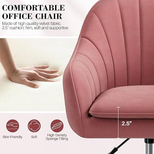 BestEra Vanity Chair with Wheels, Comfy Home Office Desk Chairs Adjustable Modern Velvet Makeup Vanity Chairs for Bedroom Living Room-Dusty Rose thumbnail 3