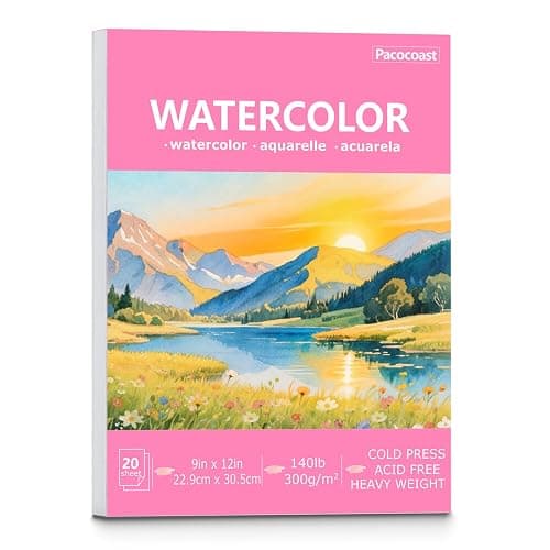 Pacocoast 9"x12" Watercolor Paper Pad, 140lb/300gsm Water Color Paper, Pink | Cold press glue bound sheets for wet & dry media. Watercolor journal notebook for painting & drawing, art supplies for adults - Image 1