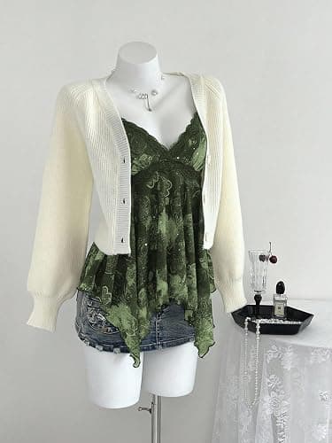 Verdusa Women's Y2K Babydoll Tops Lace Sequin Going Out Top V Neck Camisole Ruffle Peplum Shirts thumbnail 4