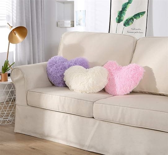 MOOWOO Fluffy Heart Pillow, Faux Fur Throw Pillow,Sherpa Plush Fluffy, Cute Soft Throw Cushion, Christmas Day,Valentines Day Decor for Home Bed Couch (Purple) thumbnail 7
