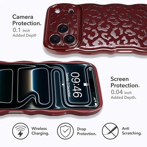 MOWIME Compatible with iPhone 17 Pro Max Case, Cheetah Print Shockproof Wave Edge Soft TPU Protective Cover for Women Girls, Slim Anti Scratch Case for iPhone 17 Pro Max 6.9 Inch, Wine Red thumbnail 4