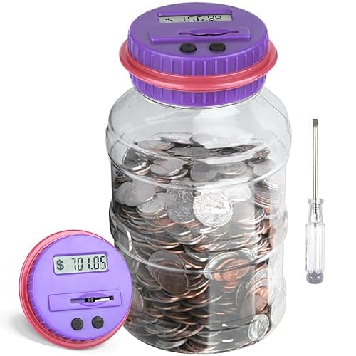 Large Piggy Bank for Adults Kids, Vcertcpl Digital Coin Counting Bank with LCD Counter, 1.8L Capacity Coin Bank Money Jar for Adults, Designed for All US Coins (Purple) - Image 1