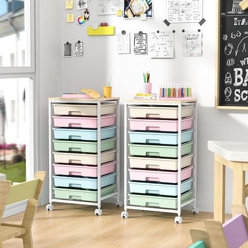 SYKIARIOL Rolling Storage Cart with Drawers,Utility Cart With 8 Drawers and Wooden Tabletop,Rolling Drawer Cart,Storage Drawer Cart for Living Room,Classroom,Bedroom,Bathroom,Dorm,Office,Rainbow thumbnail 9