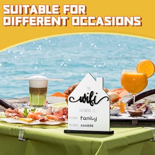 WiFi Pattern Password Sign for Guests Home Wooden Table WiFi Pattern Sign Wooden with Board Erasable Pen Chalkboard Table Centerpieces Decoration for Home Business(White Board, White Pen) thumbnail 3