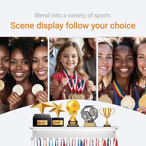 Non-Slip Trophy Shelf,Trophy and Medal Display Shelf, Medal Hanger Display For Wall with 16inchL,Shelves For Trophies medal display Upgraded Medal Holder display For gymanstics,race,soccer,swim thumbnail 8
