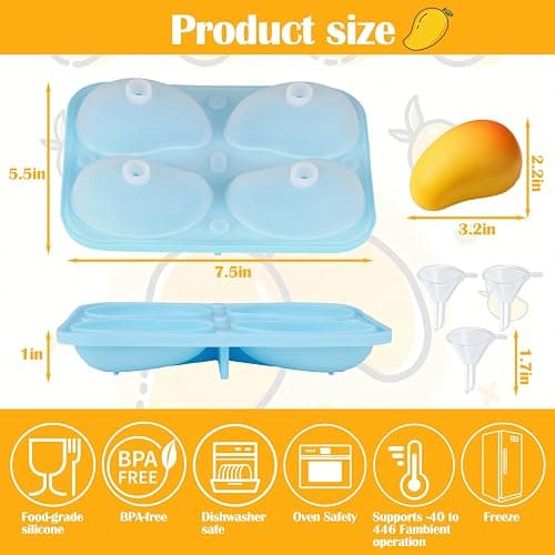 Palksky Mango Silicone Molds, 1Pack 4 Cavity 3D Fruit Pastry Molds for Chocolate, Candy, Ice Cream, Pudding, Jelly, Bakeware, Mousse Cakes Baking Supplies thumbnail 3
