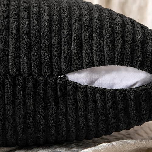 MIULEE Black Decorative Throw Pillow Covers 18x18 Inch for Couch Bed Sofa Pack of 2 Boho Farmhouse Throw Pillows Soft Cross Corduroy Patchwork Textured Cushion Cases thumbnail 4