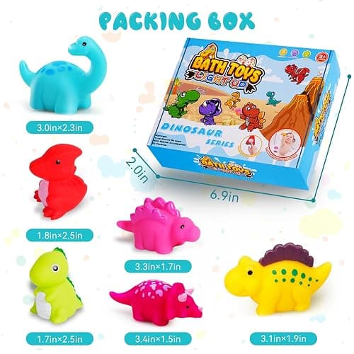 Jiosdo Baby Bath Toys, 6 PCS LED Kids Sensory Toys, Liquid Sensor Light Up Dinosaur for Autism thumbnail 6