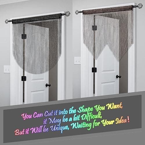 Atsweetlife Door String Curtain Doorway Beads Curtains,Hanging Room Divider Beaded Decor Hippie Glitter Fringe Panel Closet Window Doors Sequin Sheer Boho Doors Tassel (Black) thumbnail 7