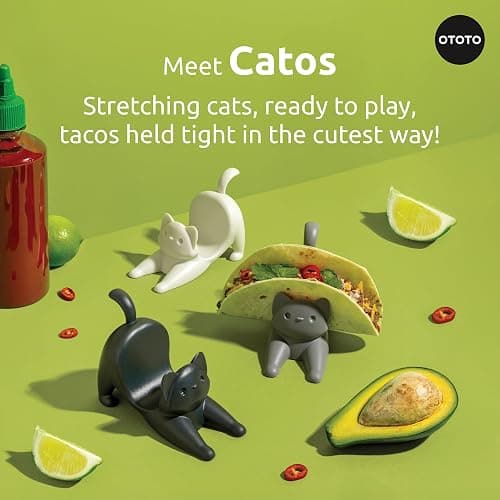 NEW - OTOTO Catos Taco Holder Set of 3 - Taco Shell Holder, Taco Stand, Taco Tray, Cute Kitchen Accessories, Weird Gifts, Cooking Gifts, Funny Gifts, Taco Stands for 3 Tacos, Fun Kitchen Gadgets thumbnail 3