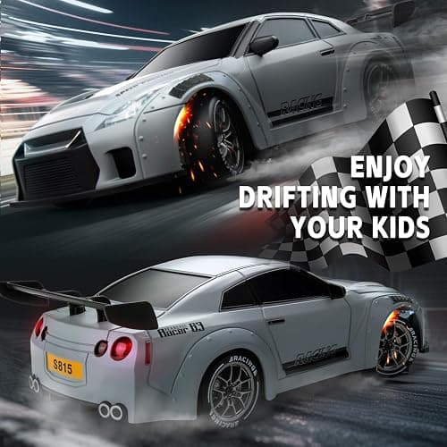 RC Drift Car, 1:24 Scale Remote Control Vehicle with LED Lights, 2.4GHz 20KM/H 4WD High Speed RC Cars, Drifting Tires＆Two Batteries, Racing Sports Toy Idea Gift for Adults Boys Girls and Kids thumbnail 3
