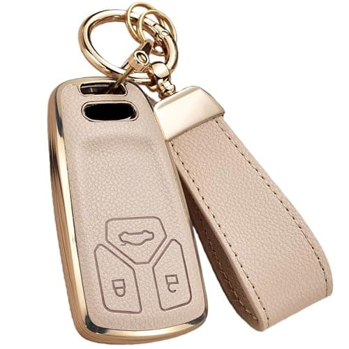 Axtrulix Key Fob Cover for Audi with Key Chain, Upper Leather + Soft TPU Key Cover Case Shell for A4 Q7 Q5 TT A5 SQ5 R8 S5 - Image 1