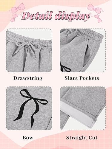 Teen Girl Cute Bowknot Baggy Sweatpants Kids Straight Leg Joggers Size 9-16 | Cotton blend fabric, Elastic drawstring waist, Fleece lining, Side pockets, Cute bow print, Suit for casual, athletic, school thumbnail 3