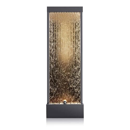 Alpine Corporation - Mirror Waterfall Fountain with Stones & Lights - Zen Indoor/Outdoor Decor for Office, Living Room, Patio, Entryway - 72 Inches - Modern Wall-Mounted Water Feature (Bronze) - Bronze thumbnail 9