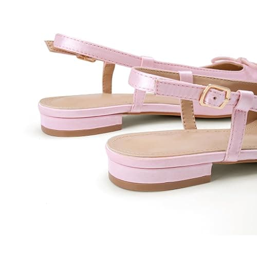 Lhamo Latso Women's Ballet Flats Slingbacks Square Toe Bow Knit Dressy Flat Shoes with Ankle Buckles Satin thumbnail 5