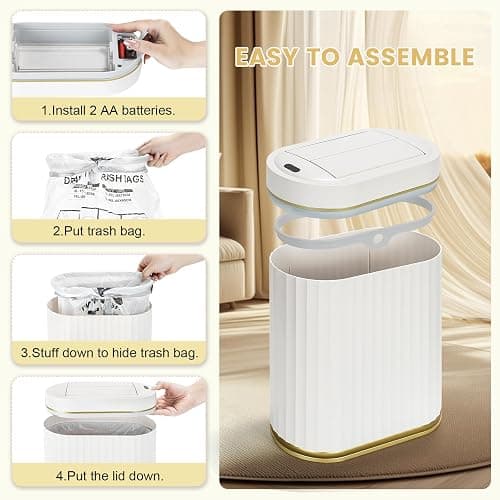 ELPHECO Bathroom Trash Can with Lid Butterfly, Motion Sensor Trash Can Bathroom Decor Automatic Garbage Can Wastebasket Bathroom Accessories, Kitchen, Living Room, Office, White Gold thumbnail 5