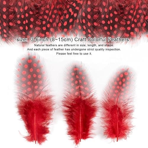 50pcs 3-6 Inches Red Colorful Spotted Feathers for Craft Jewelry and Clothing Decoration and Dream Catcher thumbnail 2
