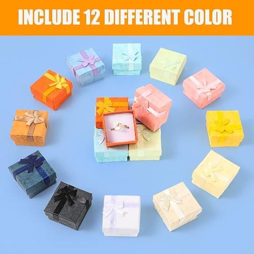 Sureio 24 Pack Jewelry Gift Boxes Jewelry Box Gift Cases Cotton Filled Cardboard Paper Box Bracelets Bangle Necklace Gift Case with Ribbon Bow for Birthday Wedding 12 Colors, 1.6 x 1.6 Inches thumbnail 3